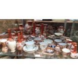 A large quantity of Japanese Kutani porcelain including pairs of vases, tea set, single vases etc (