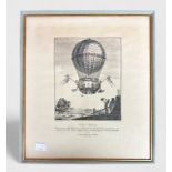 Eight 19th century and later framed prints featuring historic Hot Air Balloons, in matching