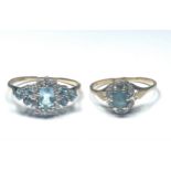 Two 9ct gold dress rings, both set with blue and white faceted stones, total weight 4.0 grams.