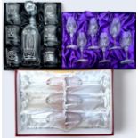 Three boxed sets of cut-glass by various makers, to include, six small Edinburgh Crystal wine