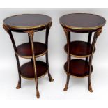 A Pair Of French Mahogany and Tulipwood Gilt-Bronze Mounted Three-Tier Etagere tables, of circular