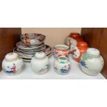 Various oriental ceramics including Japanese Imari plates and Chinese ginger jars