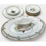 Eleven 19th century Copenhagen 'Botanic' dinner wares, c.1870 - 1890, comprising six plates, two