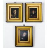 Three 19th century portrait miniatures of seated gentlemen drinking, unsigned, oils on board,