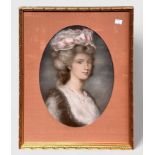 A 20th Century head and shoulders portrait of a Gainsborough-style young lady looking toward the