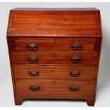 An Edwardian walnut bureau, with hinged front enclosing burr-wood veneered drawers, with three