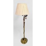 Two various brass table lamps and a brass standard lamp with adjustable perpendicular arm, (3)