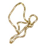 A 9ct yellow and white gold figaro link chain, 22 inches in length, weighs 14.9 grams.