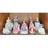 A collection of thirteen assorted Royal Doulton ceramic figures of ladies and girls, comprising,