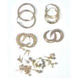 Four pairs of 9ct yellow gold hoop earrings, total weight 10.0 grams, together with a quantity of