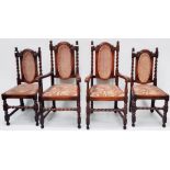 A set of six 20th Century oak Jacobean revival barley-twist dining chairs, including two carvers,