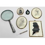 A mixed lot comprising a silver-handled magnifying glass, hallmark C H Beatson, Sheffield, 1933,