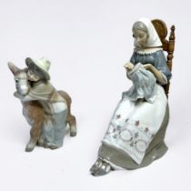 Two unboxed Lladro porcelain figures comprising, Embroiderer, no. 4865, Platero and Marcelino, no.