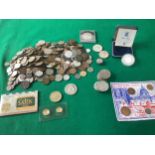 Various coins including a sterling silver proof coin, weighing 28.28 grammes, to commemorate Charles