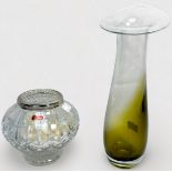 A Royal Doulton cut-glass globular potpourri vase with silver-plated mesh cover, in original satin-