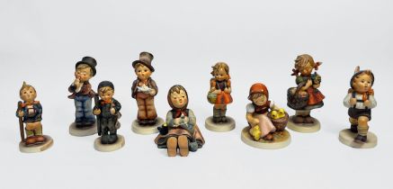 Nine assorted Goebel figures including School Boy, School Girl, Autumn Harvest, Street Singer and