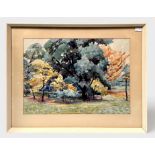 Charles Fowler, study of Richmond Park, watercolour on paper, with label verso, approximately