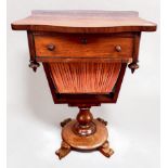 A William IV rosewood work or sewing table, with serpentine top and single frieze drawer, above a