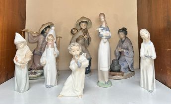 A collection of eight assorted Lladro figures, to include, Chinese In The Market, no. 5172, Japanese