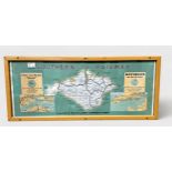 Three framed carriage posters depicting Southern Railway lines and connections maps, comprising,