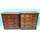 Two Victorian mahogany chest of drawers, two short over three long drawers with turned wooden