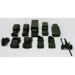 A collection of ten assorted loose Dinky Toys die-cast scale model military vehicles, to include,