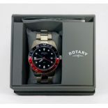 A gents Rotary GMT quartz wristwatch, the black enamel dial with applied dot markers denoting