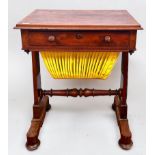 A William IV mahogany work or sewing table, with single frieze drawer above a green fabric well,