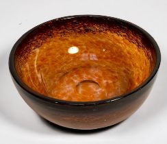 A Scottish Monart glass bowl in deep red/orange finish, 23cm diameter
