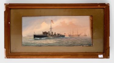 Harold Whitehead (British late 19th/early 20th century), WW1 period C-Class Destroyer leaving