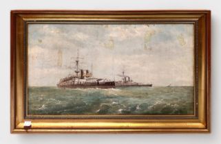 Arthur Joseph Meadows, 1843-1907, Two Canopus Class battleships at sea, indistinctly signed lower