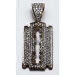 A 9ct yellow gold razor blade pendant, pave set with round brilliant cut diamonds, estimated total