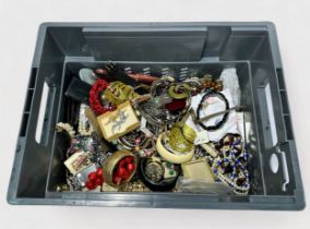 A large amount of various costume jewellery, silver jewellery, and watches, including, beads,