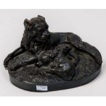 After W. Wolfe (German, 20th century) Bronzed sculpture of a Bull Mastiff and two pups, with