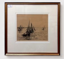 William Lionel Wyllie RA (1851-1931), wooden sailing boats leaving Portsmouth Harbour, signed in