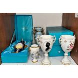 Three boxed Coalport limited edition urns and covers including ‘Ram’s Head vase limited edition