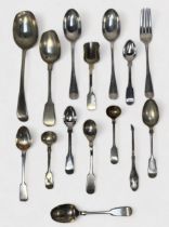 A small collection of assorted silver and silver-plated spoons and forks, gross weight of silver