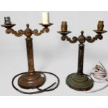 A near pair of silver-plated two-light candelabra of Naval interest, each with 'S' scrolled and
