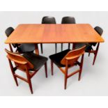 A set of four late 1950’s/early 1960’s, teak dining chairs and table, by Elliots of Newbury, with