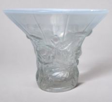 An Art Deco C.1930’s opalescent glass vase by Barolac, of cylindrical form with flared rim,