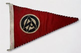A 1933 German SA car pennant, red with black and white stylised SA crest and piped edges. Feint date