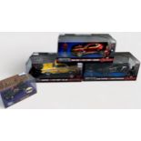 Three boxed Metals Die Cast Marvel figurines with cars comprising Deadpool & 1957 Chevy Bel Air,
