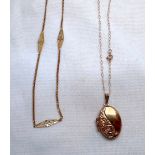 A 9ct yellow gold locket and chain, together with a 9ct gold necklace, and a pair of drop earrings