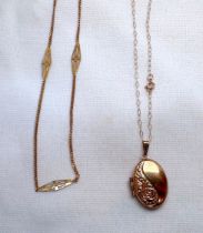 A 9ct yellow gold locket and chain, together with a 9ct gold necklace, and a pair of drop earrings