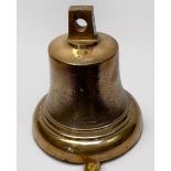 A George VI Brass Bell, cast with crown & monogram, with clapper and plaited pull, 26cm high