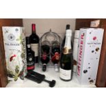 A collection of twelve assorted bottles of champagne, wine, and port, comprising two of bottles of