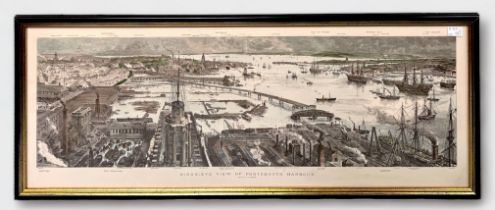 After H.W. Brewer. Bird's Eye View of Portsmouth Harbour, 35x96cm framed and acryllic glazed,