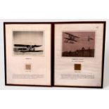 AVIATION RELICS: Framed fabric squares, one from Bleriot XI, of Louis Bleriot 1909 Channel