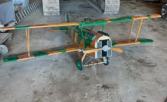 A large scratch-built painted wooden model of a WW1 single-seat Bi-plane, 230cm /90-inches long. (
