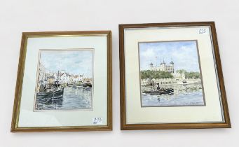 Stuart Faulkner (20th century) ‘Tower of London’ and ‘Pittenweem, Fife’, signed, watercolours,